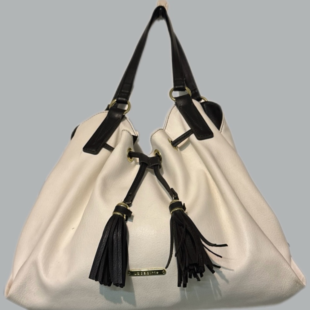 Trendy Liz Claiborne White & Black Hobo Shoulder Bag Tassel Accents